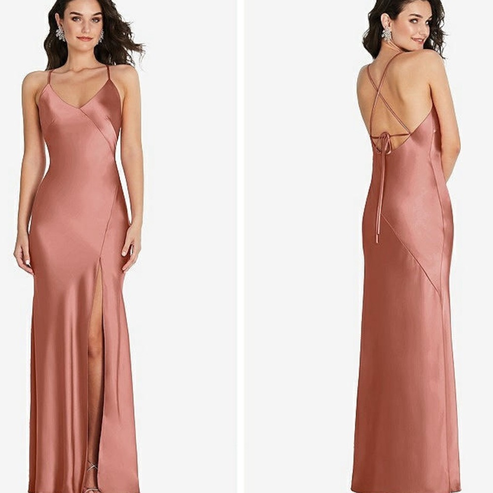 Bridesmaid or prom Satin Evening Gown - copper / burnt orangee